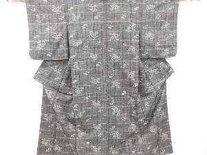 格子に絣柄織り出し手織り真綿紬着物